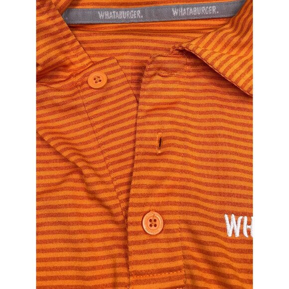 WHATABURGER Adult MEDIUM Orange Stripe S/S Polo SHIRT Uniform Employee Work READ - Picture 2 of 8